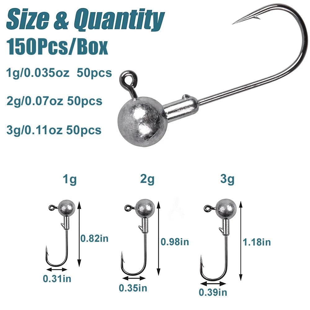 150Pcs/ High Carbon Steel Lead Jig Heads Multi-packs