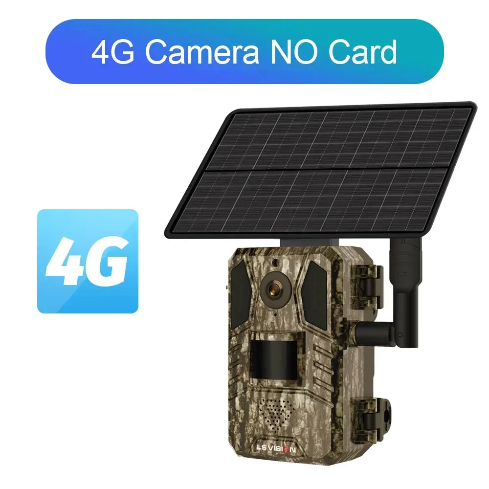 LS VISION Solar Hunting Trail Camera 14MP 4G SIM Card IP66 Waterproof 20M PIR Motion Detection Wildlife Camera IR Night Vision