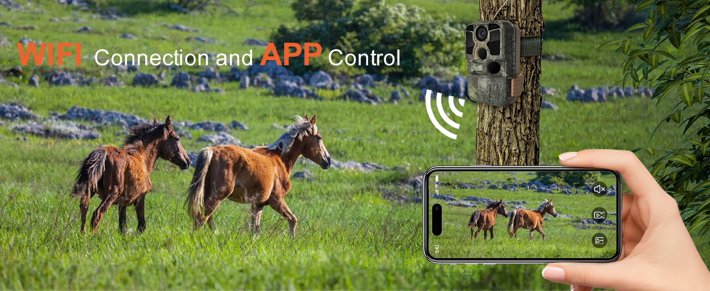 Trail Camera WiFi 4K 48MP Infrared Night Vision 0.05s Motion Activated Trigger Wildlife Photo Traps IP67 Waterproof Wild Camera