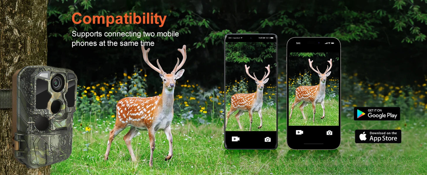 Trail Camera WiFi 4K 48MP Infrared Night Vision 0.05s Motion Activated Trigger Wildlife Photo Traps IP67 Waterproof Wild Camera