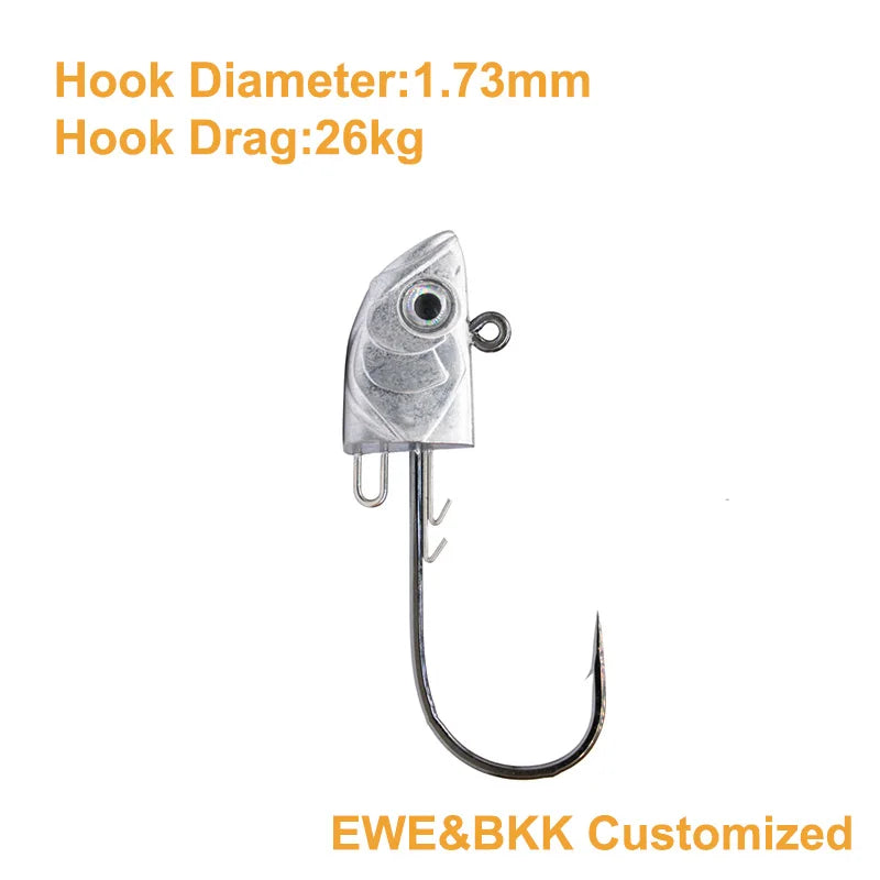 EWE &BKK 25/35/45g Jig 3pcs/pack Head Fishing Hooks &10g 4pcs/pack Soft Lure Combination Fish Heads