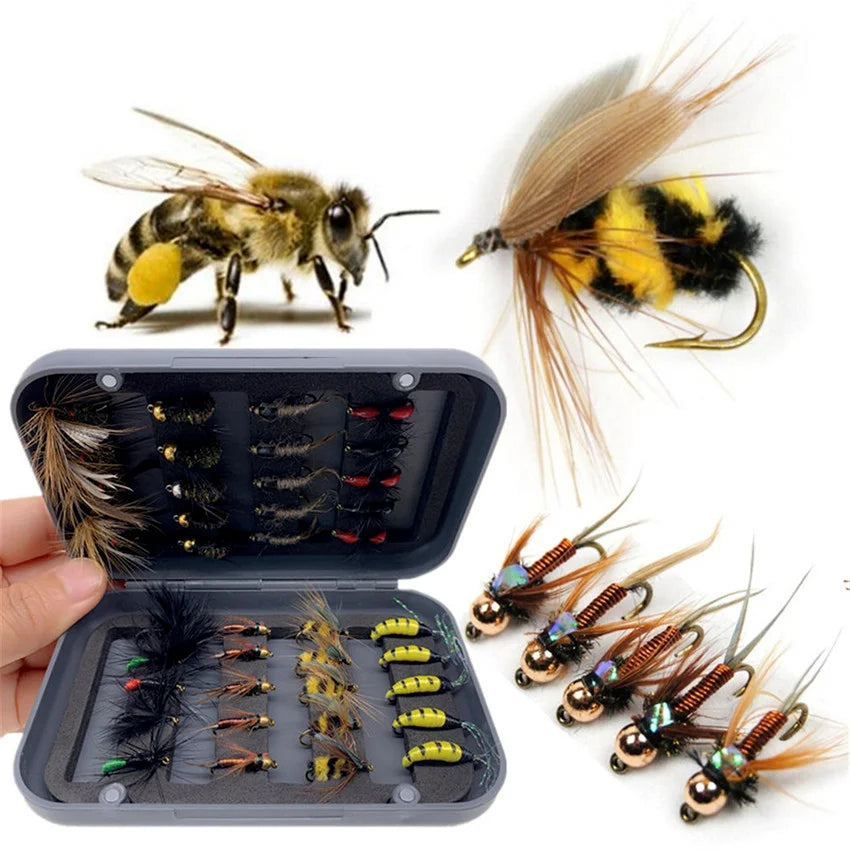 Trout Fly Fishing Flies Collection 32-112Pcs Flies Dry Wet Nymph Streamers Fly Assortment with Fly Box lure kits