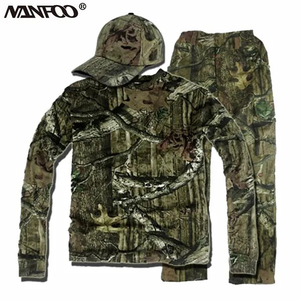 Spring Summer Bionic Camouflage Hunting Fishing Suit Outdoor Breathable Ghillie Suit Long Sleeve T-Shirt Wearable Jungle Suit