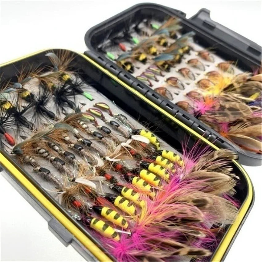 Trout Fly Fishing Flies Collection 32-112Pcs Flies Dry Wet Nymph Streamers Fly Assortment with Fly Box lure kits