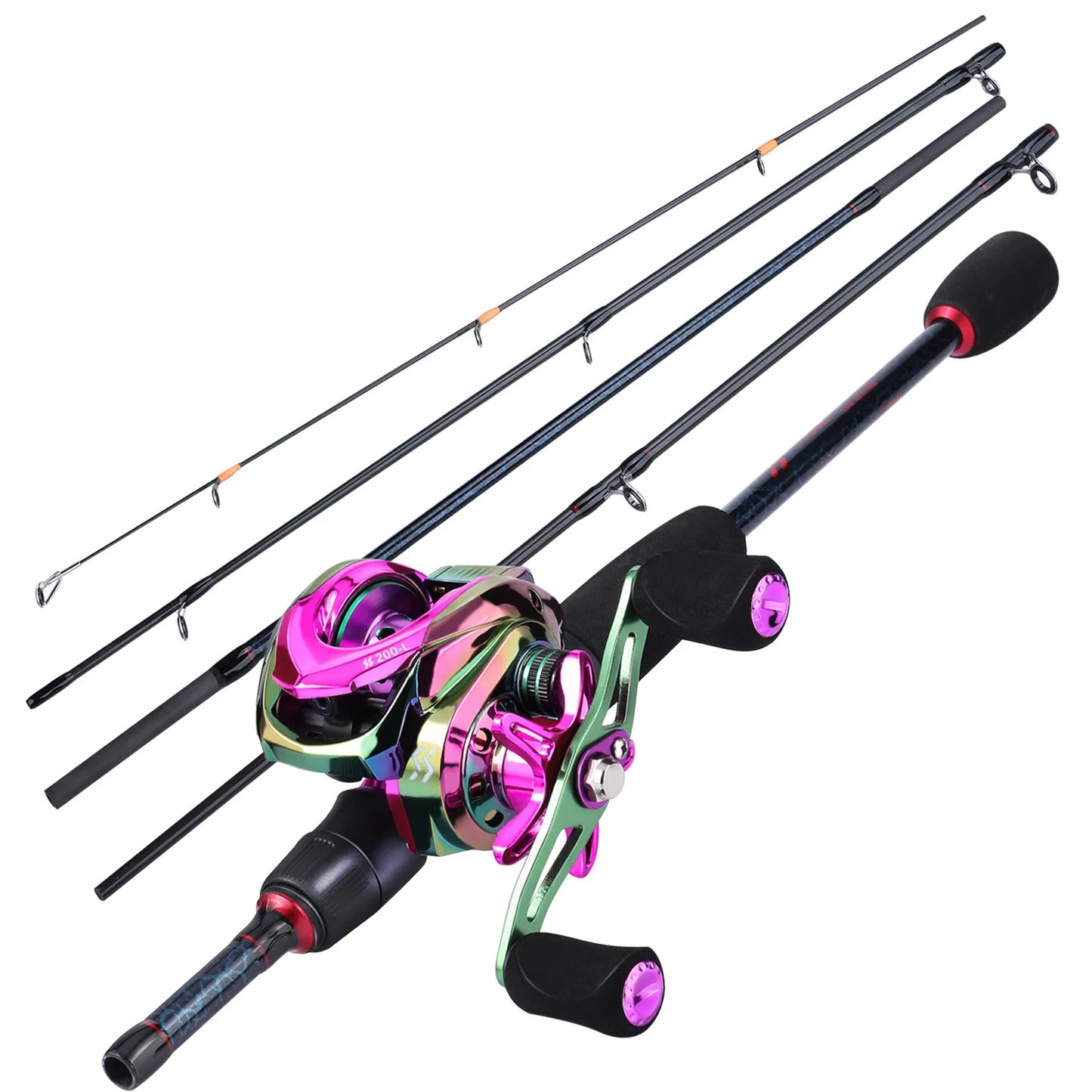 Sougayilang Fishing Rod and Reel Set 5 Section Carbon Rod Baitcasting Reel Travel Fishing Rod Set with Carrier Bag Full Kits