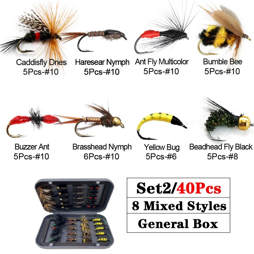 Trout Fly Fishing Flies Collection 32-112Pcs Flies Dry Wet Nymph Streamers Fly Assortment with Fly Box lure kits