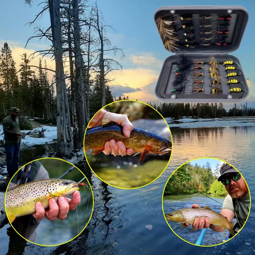 Trout Fly Fishing Flies Collection 32-112Pcs Flies Dry Wet Nymph Streamers Fly Assortment with Fly Box lure kits