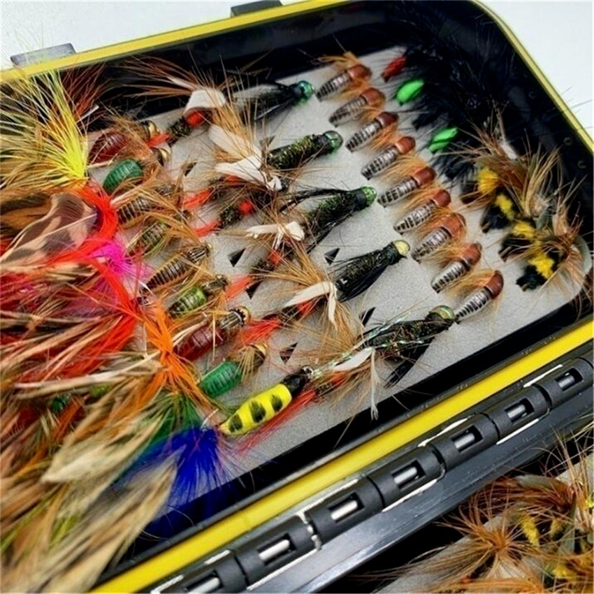Trout Fly Fishing Flies Collection 32-112Pcs Flies Dry Wet Nymph Streamers Fly Assortment with Fly Box lure kits
