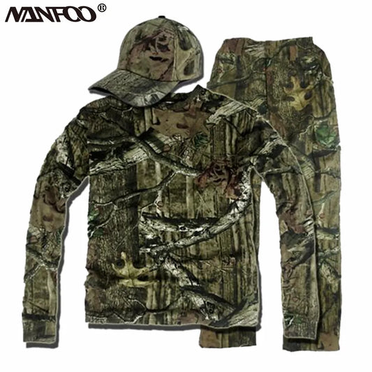 Spring Summer Bionic Camouflage Hunting Fishing Suit Outdoor Breathable Ghillie Suit Long Sleeve T-Shirt Wearable Jungle Suit