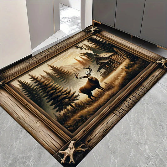Forest Cabin and Deer Non-Slip Floor Mat -Indoor and Outdoor