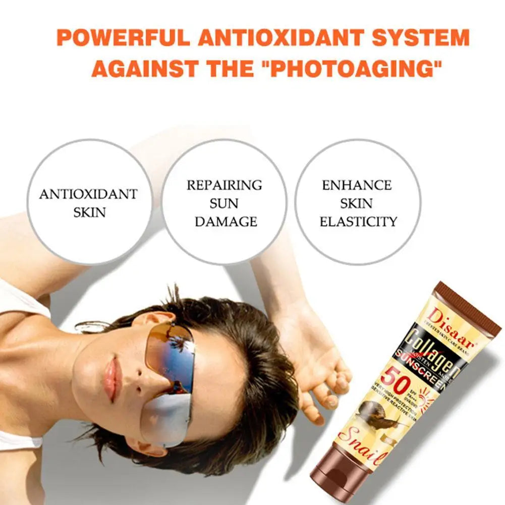 50g Collagen Snail Sunscreen Cream Protector Facial Solar Sun Block Spf 50 Gel Lotion