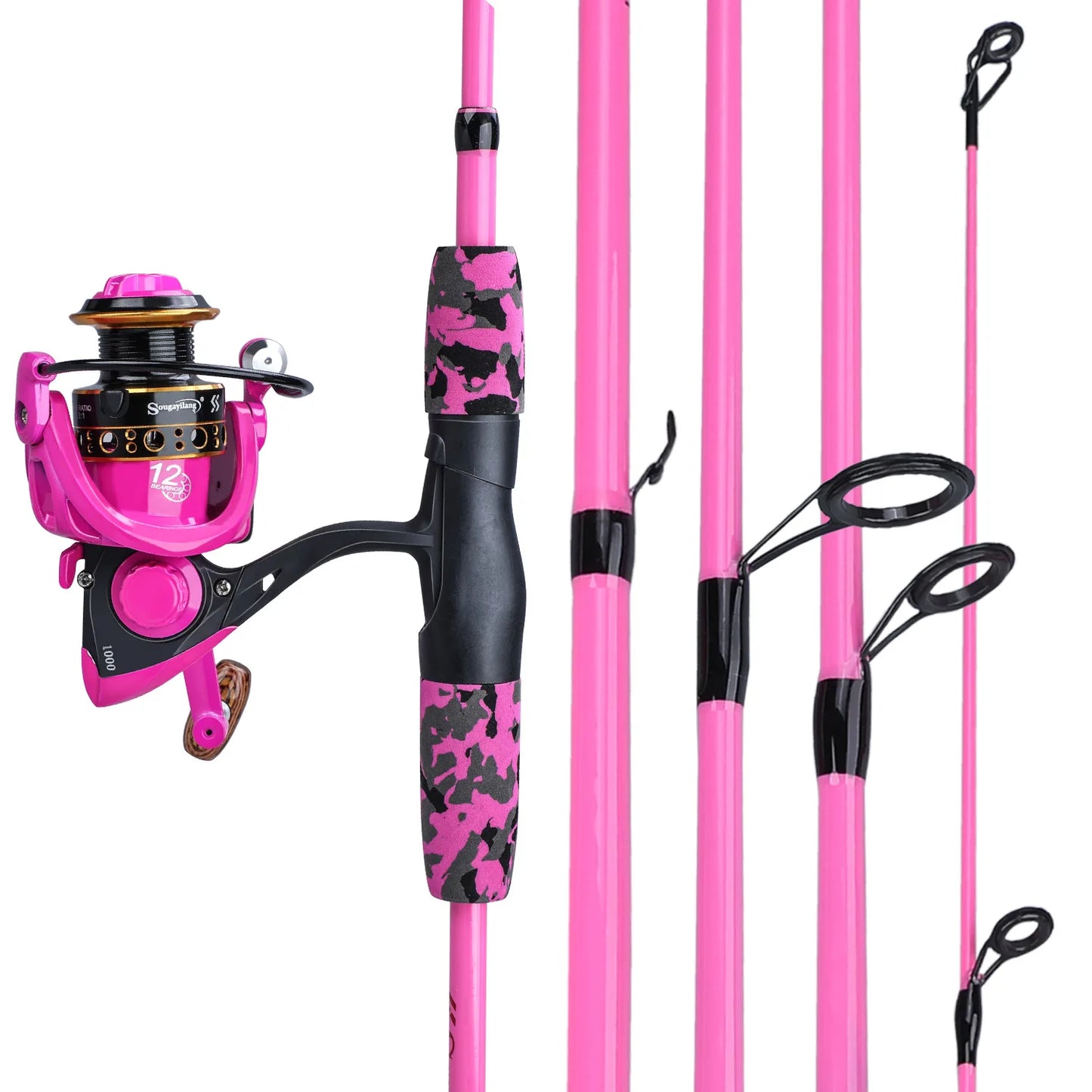 Sougayilang Portable 5 Sections Fishing Rod Combo Fishing Rod and 1000 -3000 Series Spinning Reel Set