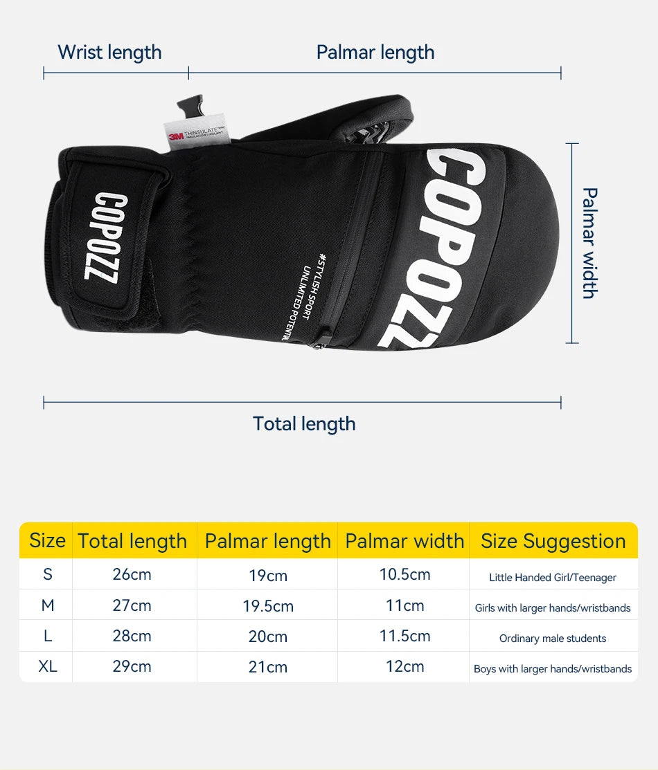 COPOZZ Upgrade Thicken Ski Gloves Winter Men Women 3M Thinsulate Thermal Snowboard Gloves Waterproof Warm Mittens Ski Gloves