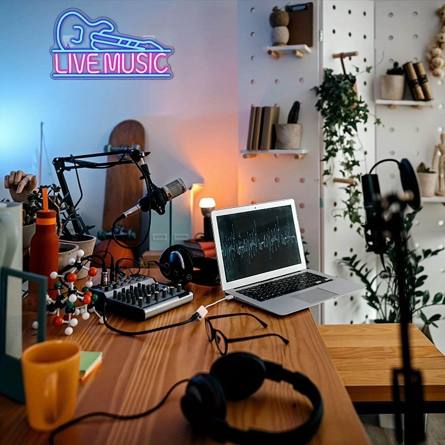 Guitar-Shaped Live Music Neon Sign