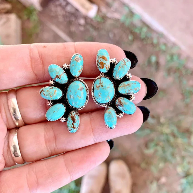 Western Vintage Turquoise Cluster Earrings Navajo BOHO CHIC