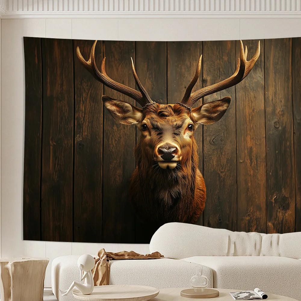 Classic Deer Head Tapestry - Elegant Polyester Wall Art for Home/Office Decor & Unique Gift, No Electricity Needed
