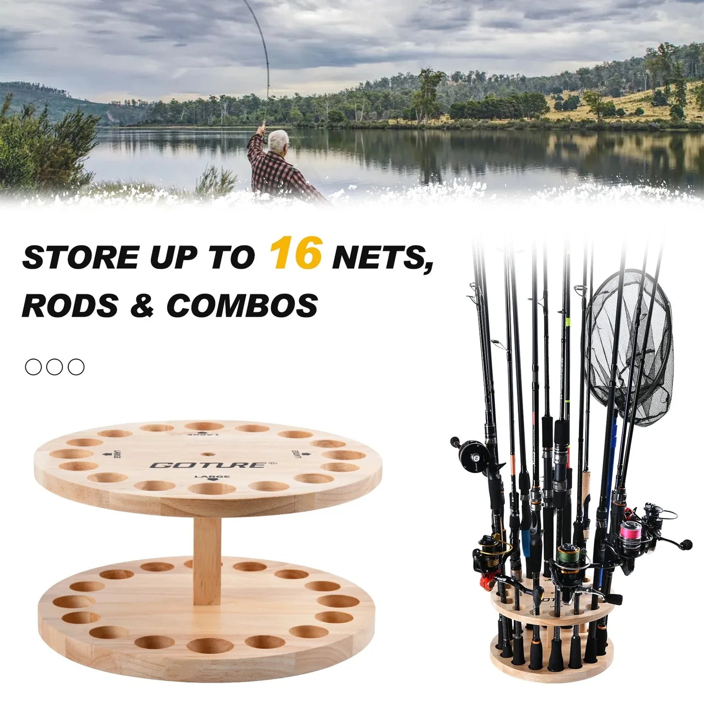 Goture Fishing Rod Holders Vertical Rod Holder Wall Mount Modular For Garage Fishing Pole Display Stand Fixed Frame 16 hole