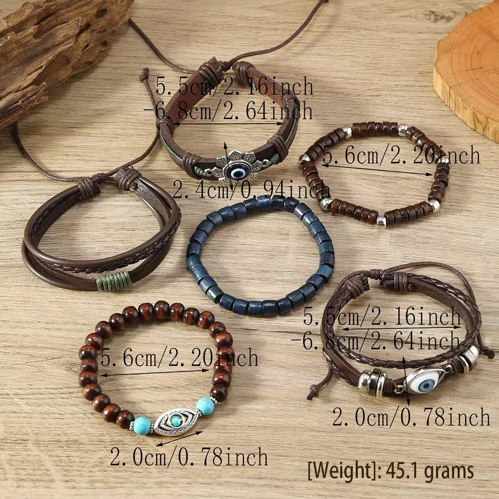 Feather Boho 5-6pc/set wood bead tree Charms bracelets