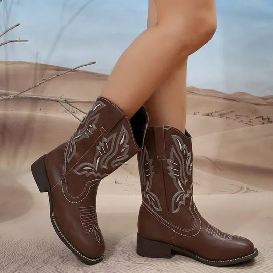 Ladies Pull On Mid Calf Cowgirl Boots