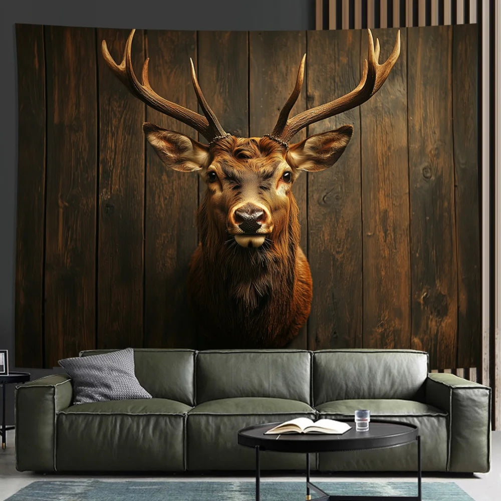 Classic Deer Head Tapestry - Elegant Polyester Wall Art for Home/Office Decor & Unique Gift, No Electricity Needed