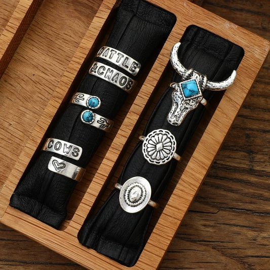 6 Pcs/Set Turquoise Western Dress Rings