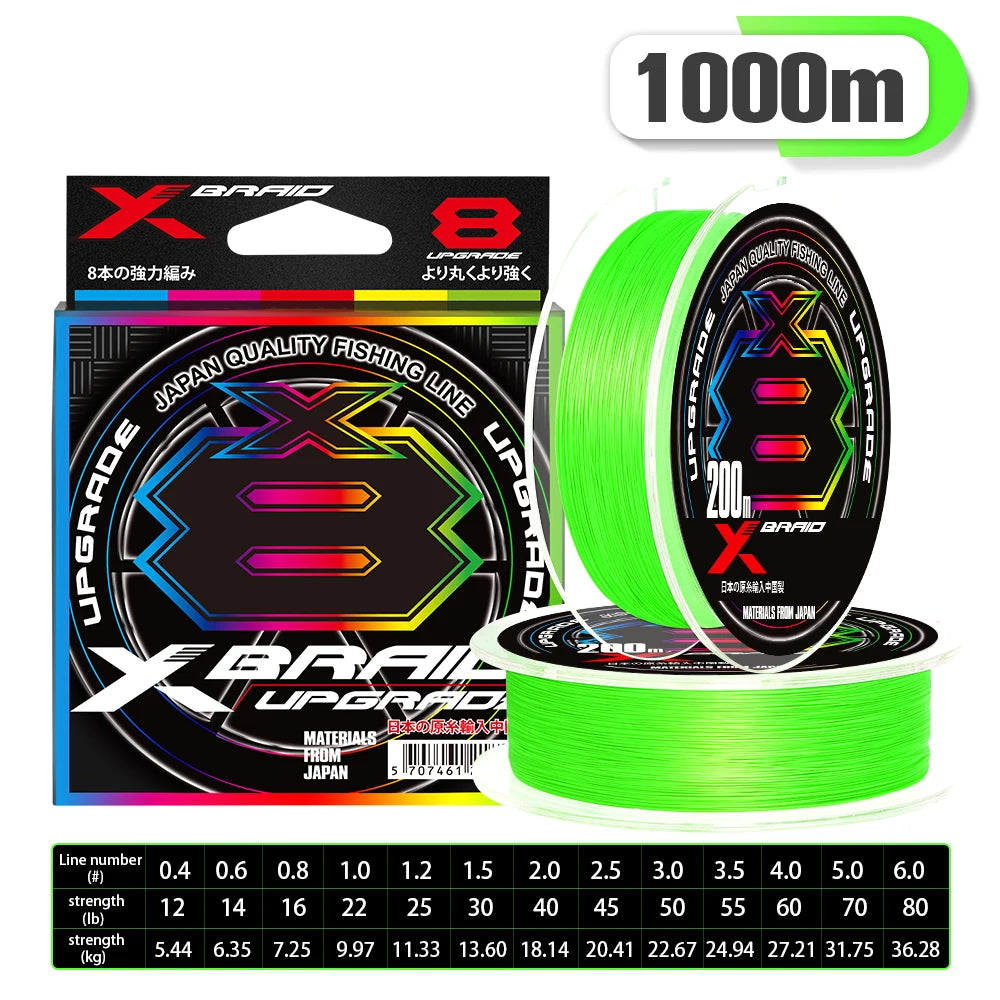 NEW Japan Original Xbraid Upgrade X8 Never Fade Multicolor Multifilament Line Fishing 1000M/500M/300M