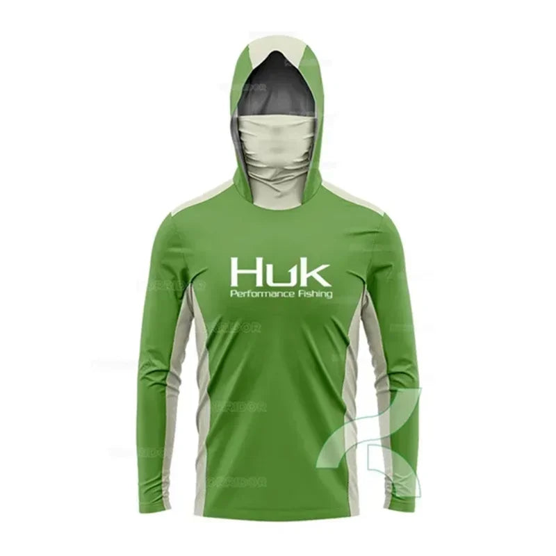 HUK Long Sleeve Anti-UV Fishing Hooded Shirts With Face Mask UPF 50+