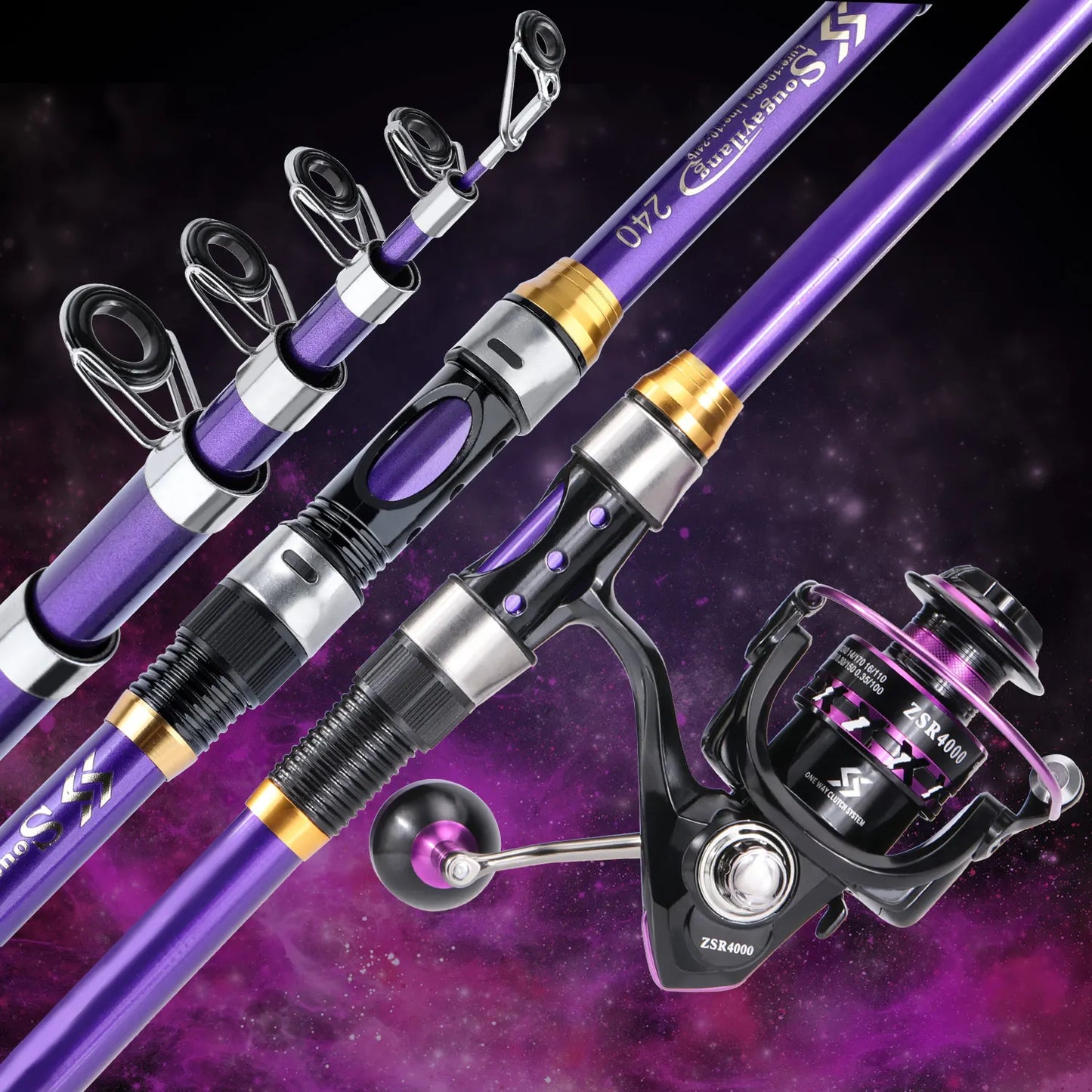 Soukayilang Purple Fishing Rod Combo Telescopic Fishing Rod and Spinning Reel