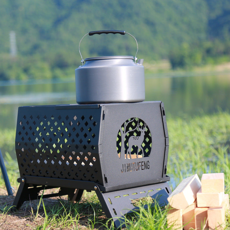 Burning Fire Table Black Plastic Spraying Movable Cold Rolled Plate Carbon Steel Deer Head Folding Stove Warm Pot Burning Pot