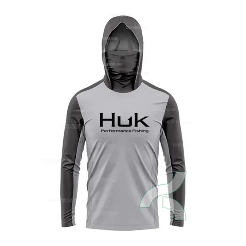 HUK Long Sleeve Anti-UV Fishing Hooded Shirts With Face Mask UPF 50+