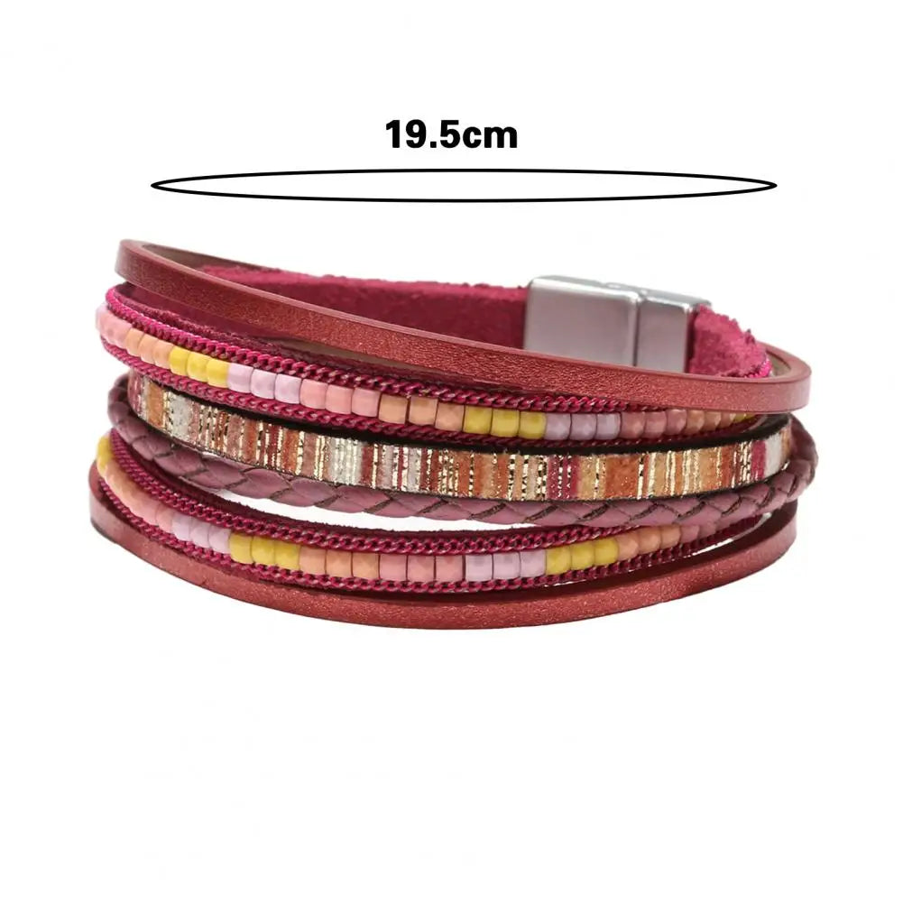 Women Bracelet Boho Style Multi-layer Women's Faux Leather Bracelet Handmade