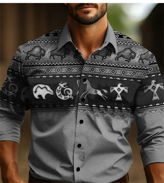 Tribal Man Long Sleeve Pearl Snaps Shirts