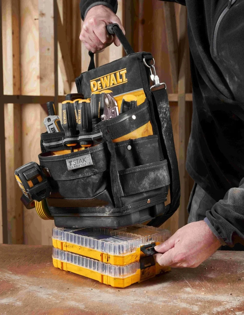 DEWALT DWST83541-1-23  Large Tool Bag Organiser TSTAK Compatible Waterproof Moisture-proof Strong Durable Hard Bottom Tool Pouch