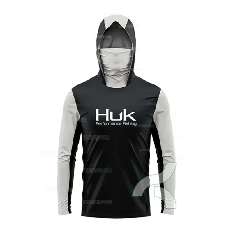 HUK Long Sleeve Anti-UV Fishing Hooded Shirts With Face Mask UPF 50+