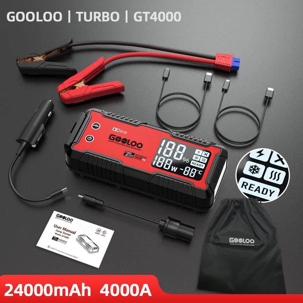 GOOLOO 12V Car Jump Starter 4000A Car Battery Starter 24000mAh Portable Power Bank Booster Auto Starting Device Emergency Start