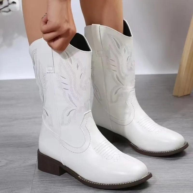 Ladies Pull On Mid Calf Cowgirl Boots