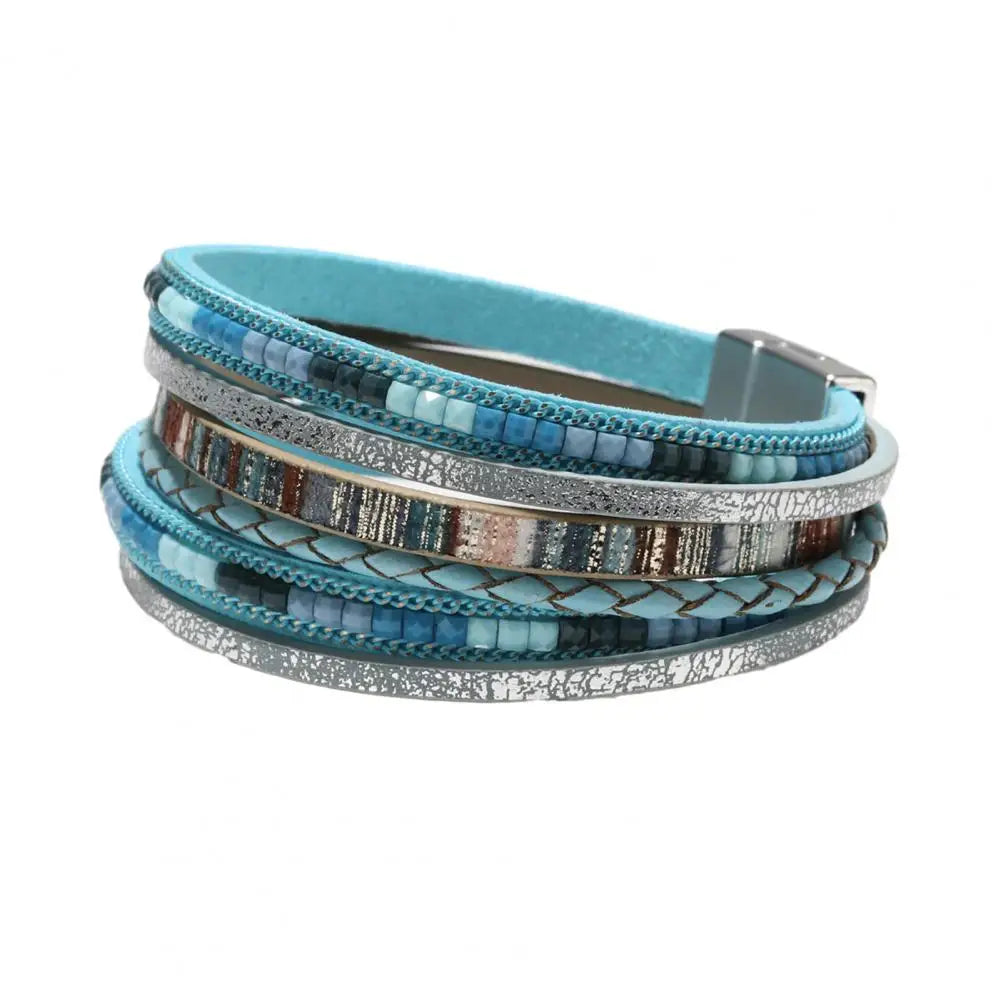 Women Bracelet Boho Style Multi-layer Women's Faux Leather Bracelet Handmade