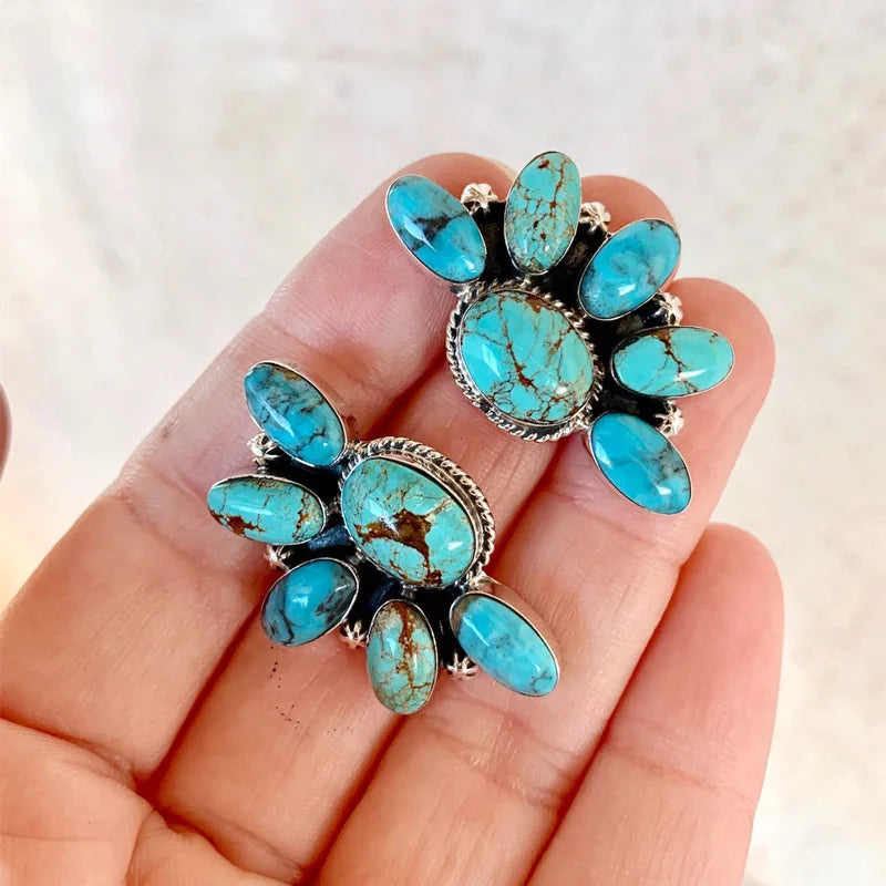 Western Vintage Turquoise Cluster Earrings Navajo BOHO CHIC