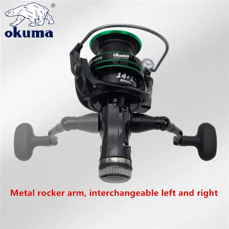 OKUMA Dual Brake Fishing Reel 20Max Drag Speed Ratio 5.2:1/14+1BB All Metal Wire Cup Spinning Wheel 3000-6000