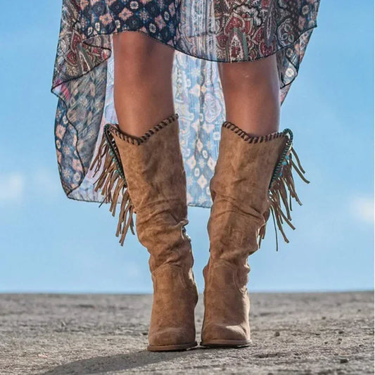 Women's Vintage Tassel Knee High Boots