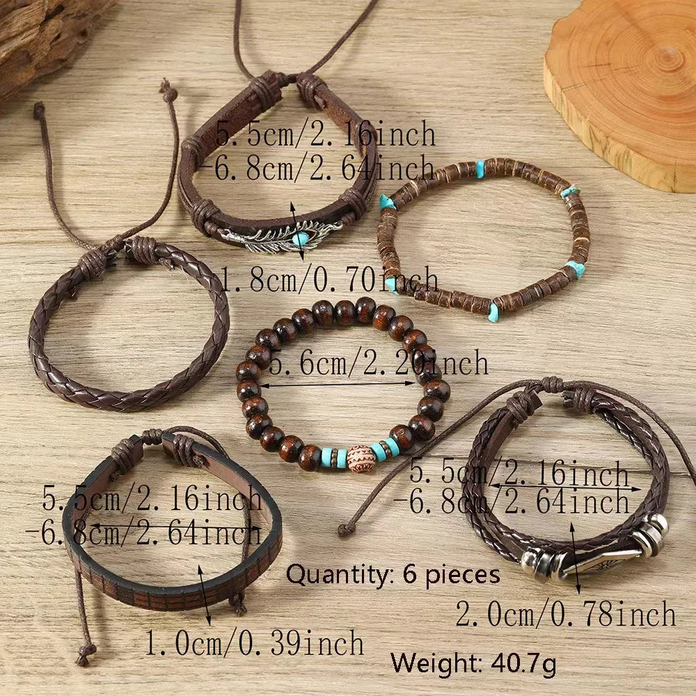 Feather Boho 5-6pc/set wood bead tree Charms bracelets