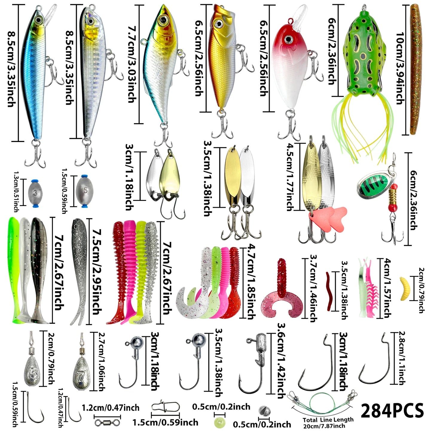 78/122/284pcs Multi-packs Top water/crank-baits/softpaltics + More