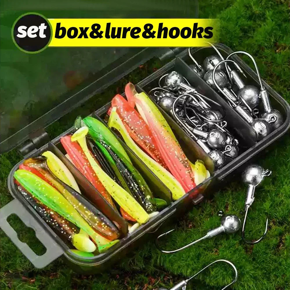 50PCS/Box Metal Jig Bait 5.5cm 7cm 10cm Soft Lure 3g 5g 7g 10g 14g Jigging Head Hook Fishing Box