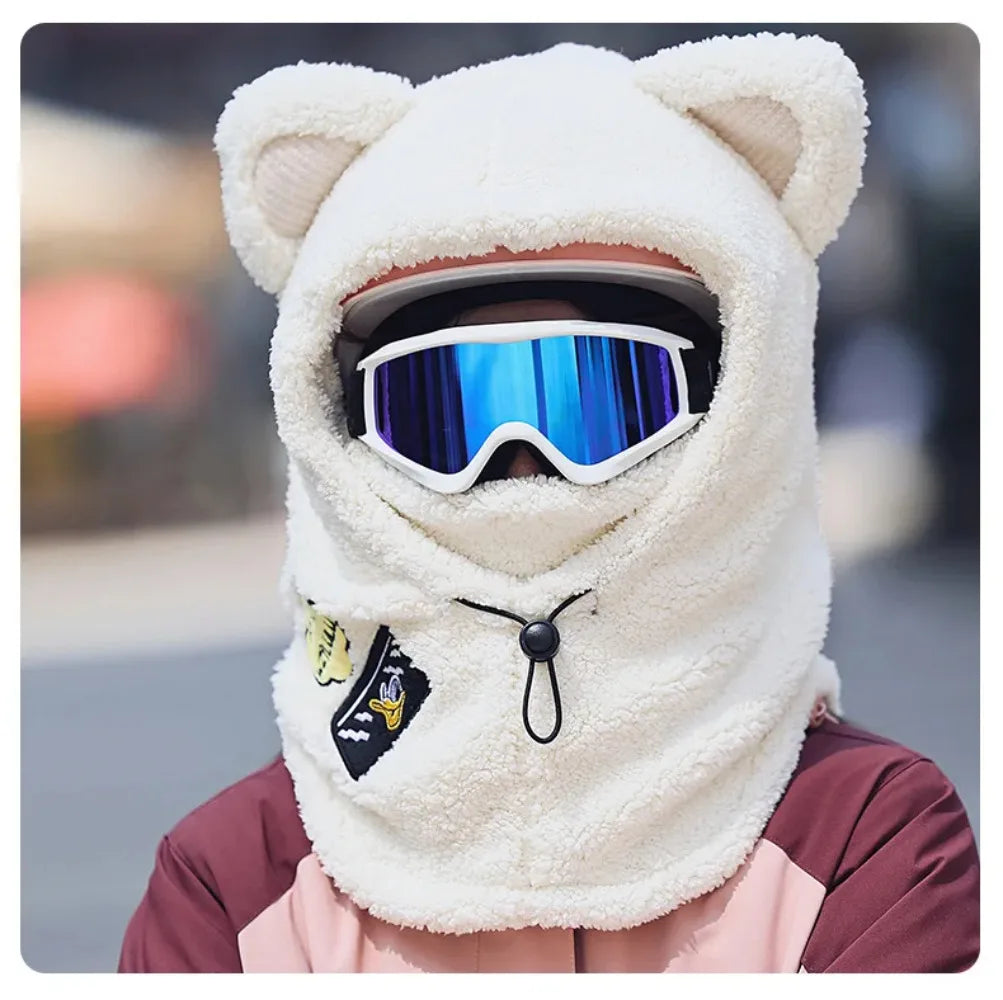 Animal Ear Ski Helmet Cover Bear Cat Ear Skiing Warmer Comfortable Soft Fleece Winter Warm Skiing Head Warmer Ski Accessories