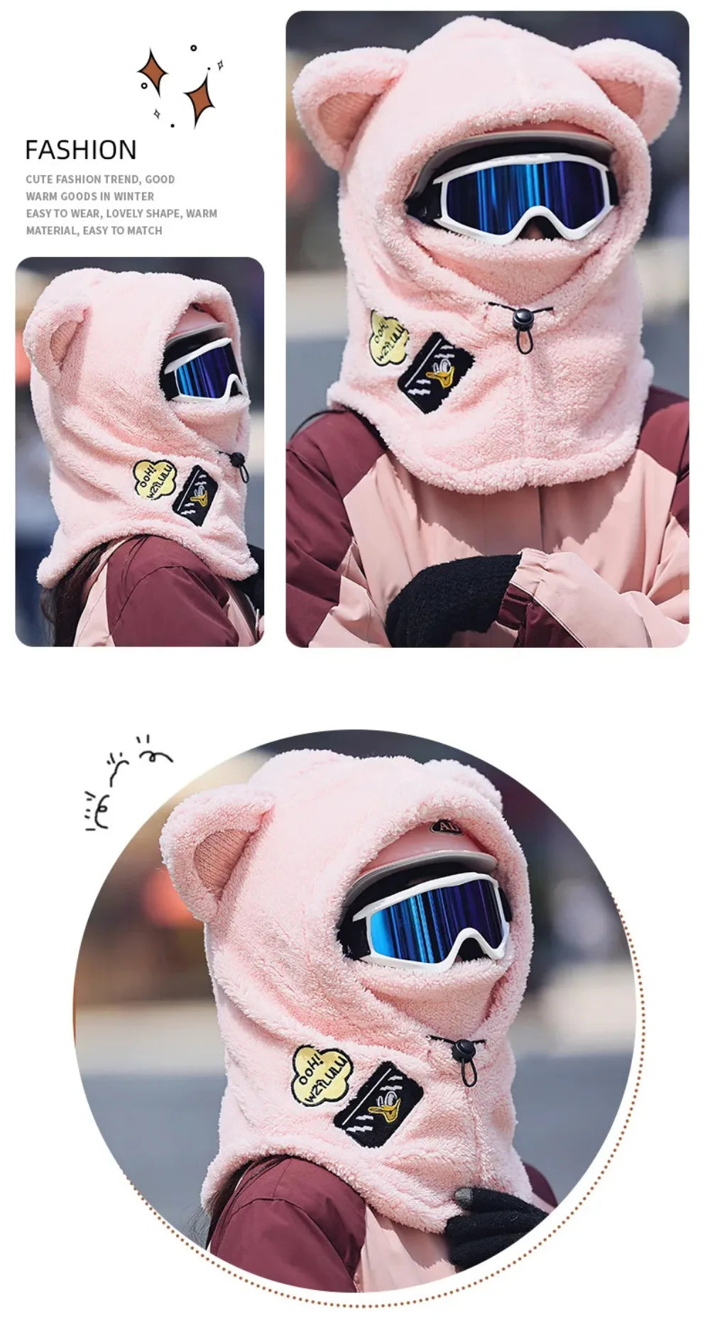 Animal Ear Ski Helmet Cover Bear Cat Ear Skiing Warmer Comfortable Soft Fleece Winter Warm Skiing Head Warmer Ski Accessories