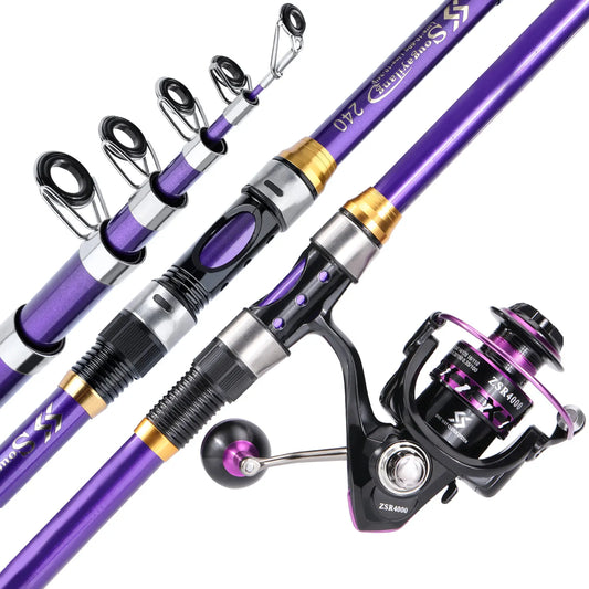 Soukayilang Purple Fishing Rod Combo Telescopic Fishing Rod and Spinning Reel