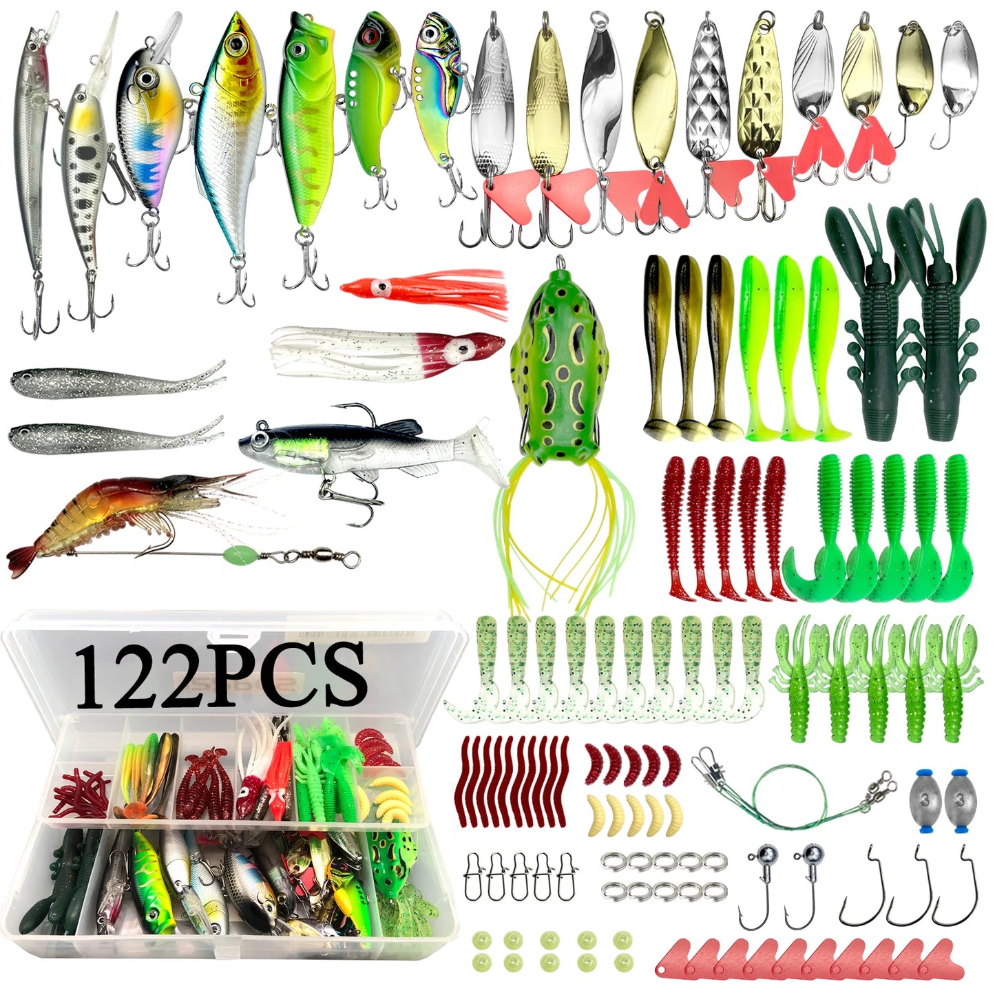 78/122/284pcs Multi-packs Top water/crank-baits/softpaltics + More