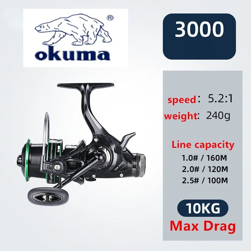 OKUMA Dual Brake Fishing Reel 20Max Drag Speed Ratio 5.2:1/14+1BB All Metal Wire Cup Spinning Wheel 3000-6000