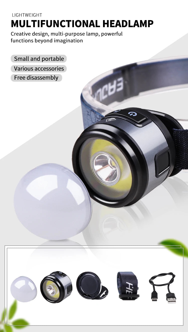 4 IN 1 Mini Multifunction XPG+COB Headlamp Rechargeable USB C Cap Clip With Strong Magnet Headlight For Outdoor Fishing Camping