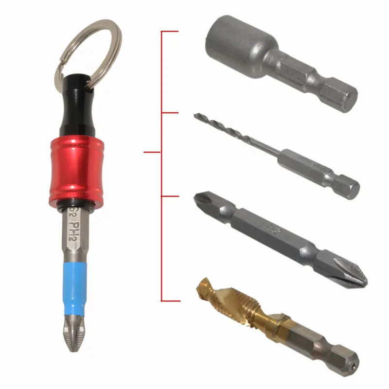 6pcs/Set 1/4" Hexagonal Shank Screwdriver Head Holder Extension Rod Key Chain Adapter Drill Bit Quick Replacement